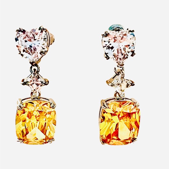 Yellow Crystal Dangle Earrings - Picture 4 of 6